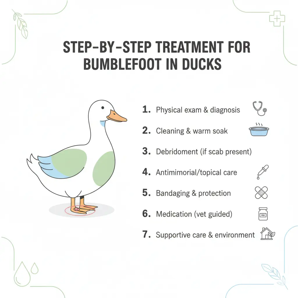 Treatment steps for duck bumblefoot