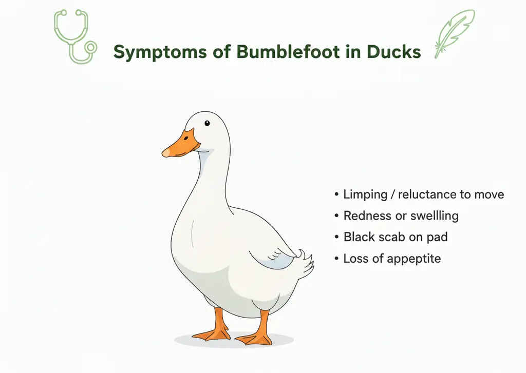 Duck with bumblefoot symptoms listed