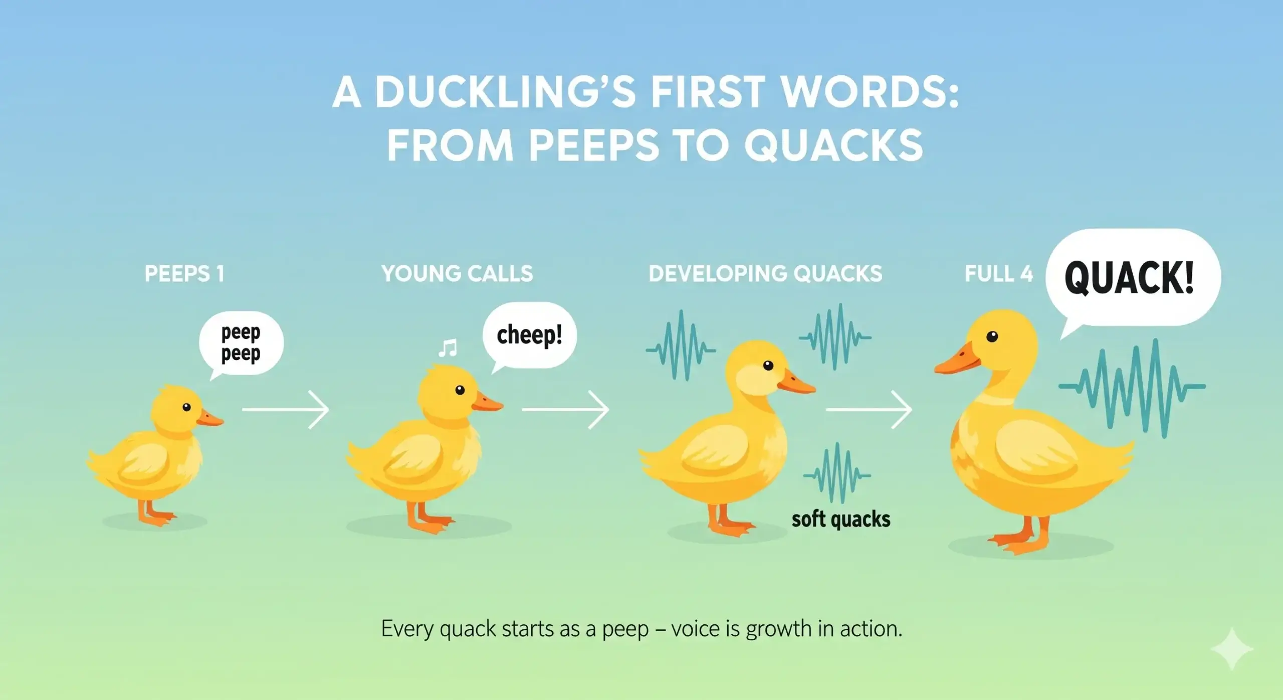 A Duckling's First Words: From Peeps to Quacks