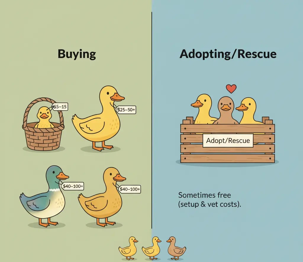 Cost comparison: buying vs. adopting ducks.