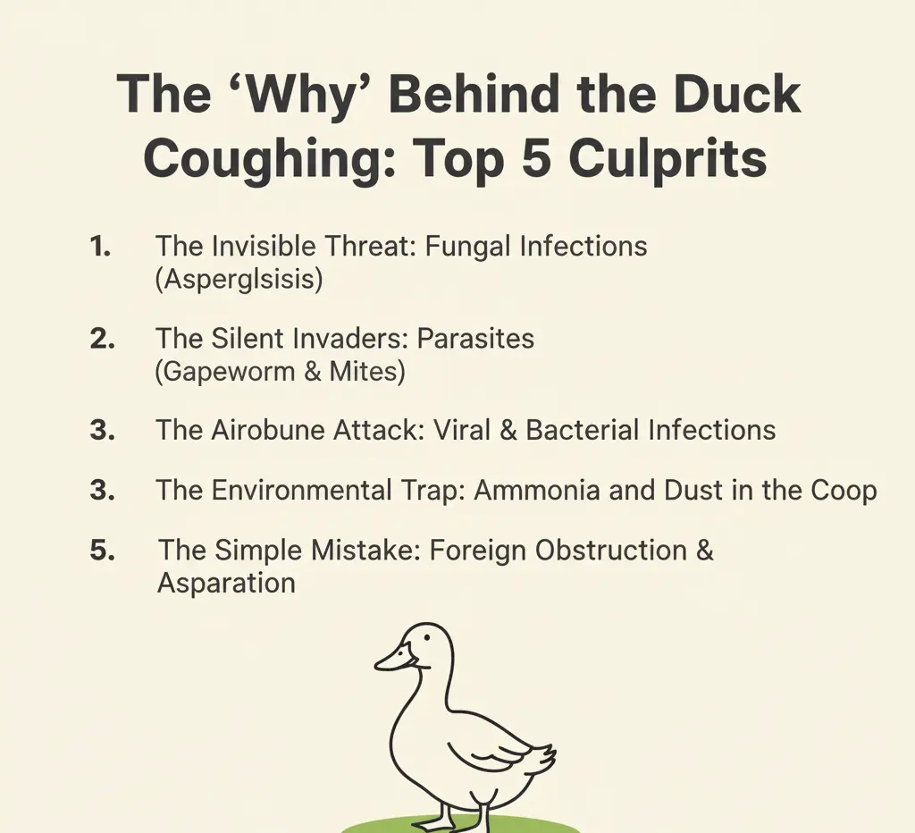 Causes of duck coughing explained visually.